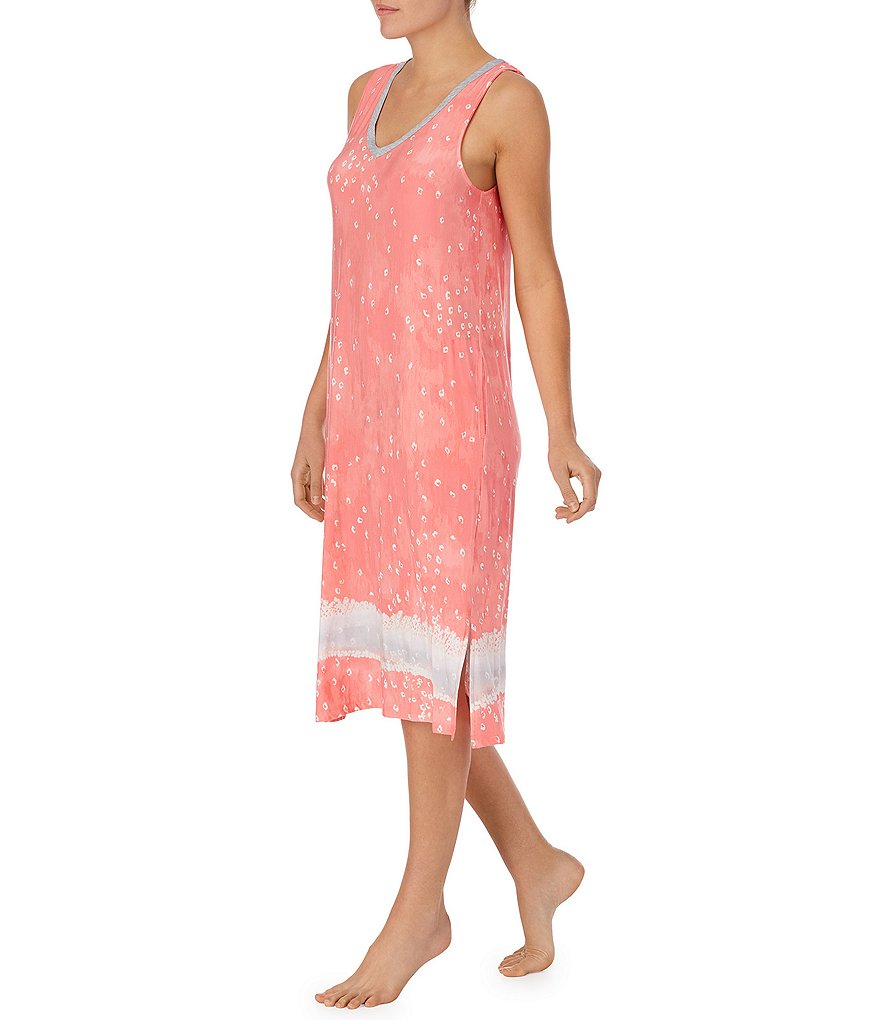 Miss Elaine Petite Silky Knit Square Neck Short Sleeve Checked Print Short Nightgown