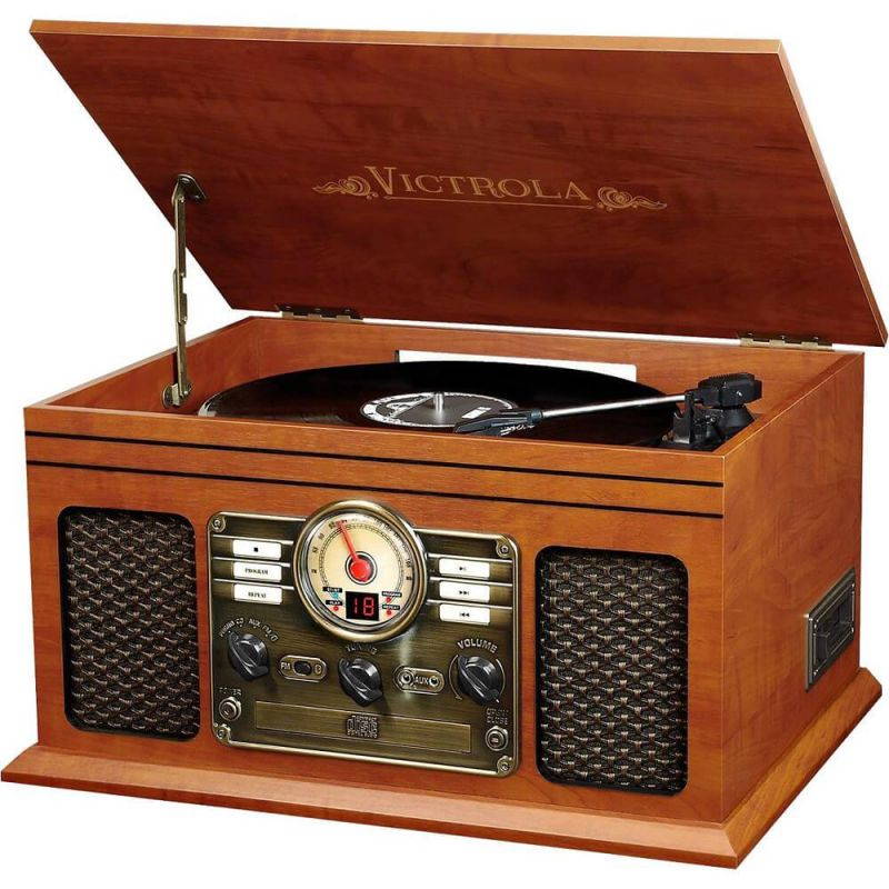 Victrola VTA200BMAH Classic Wood 6-in-1 Bluetooth Turntable Entertainment Center