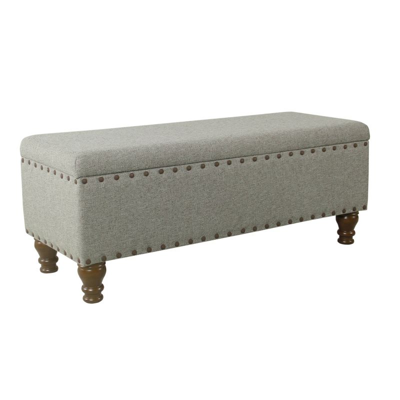 46" Luxury Storage Bench with Nailhead Trim Gray Woven - HomePop