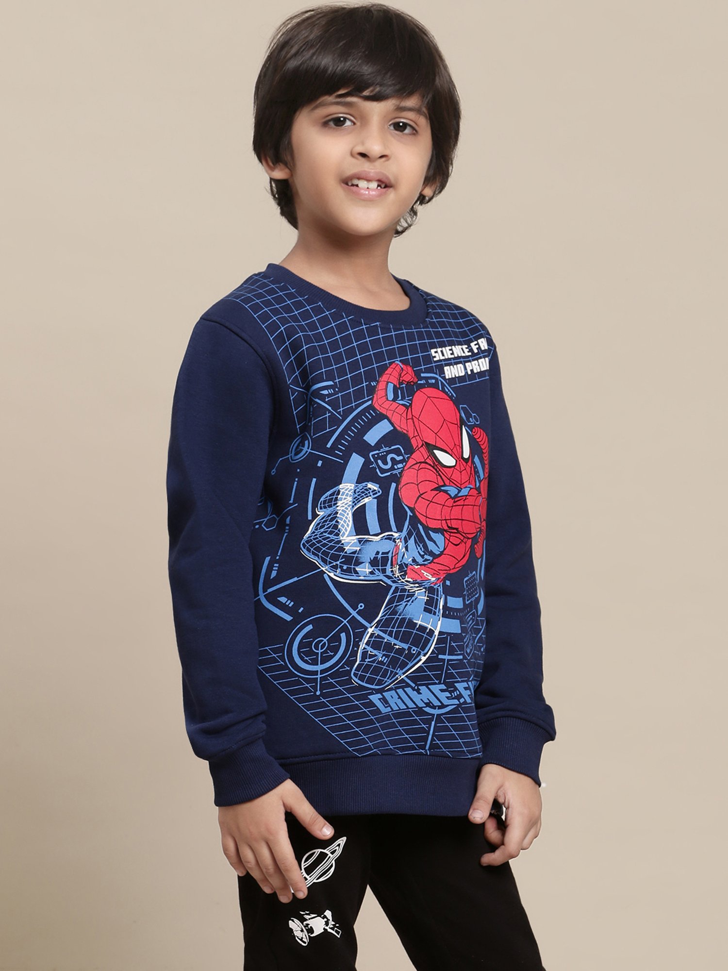 Kidsville Spiderman Printed Navy Sweatshirt For Boys