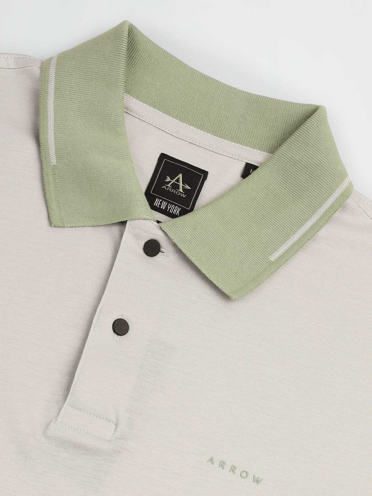 Arrow Newyork Grey Cotton Regular Fit Colour Block Polo T-Shirt