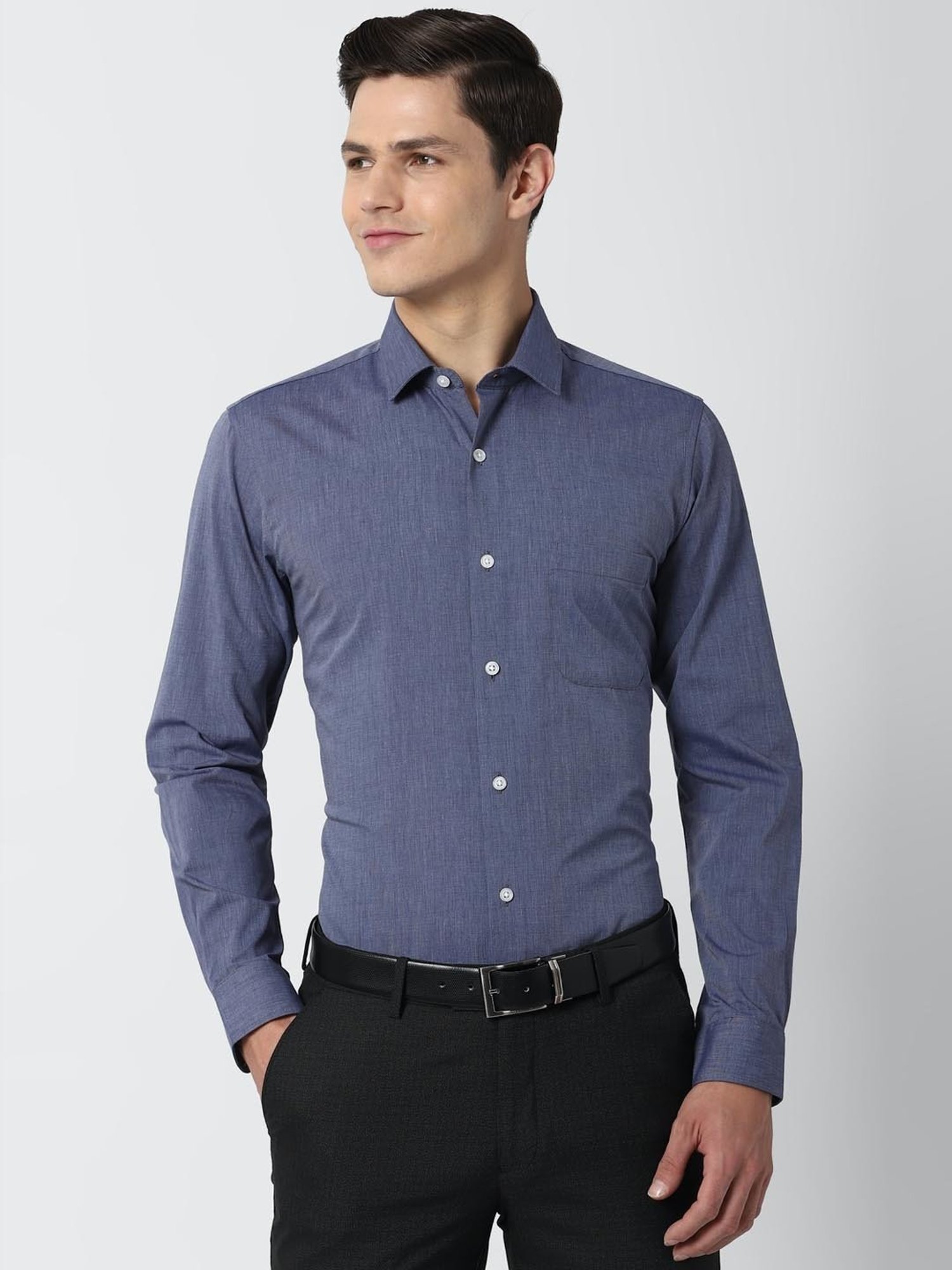 Sojanya Blue Cotton Regular Fit Self Pattern Shirt