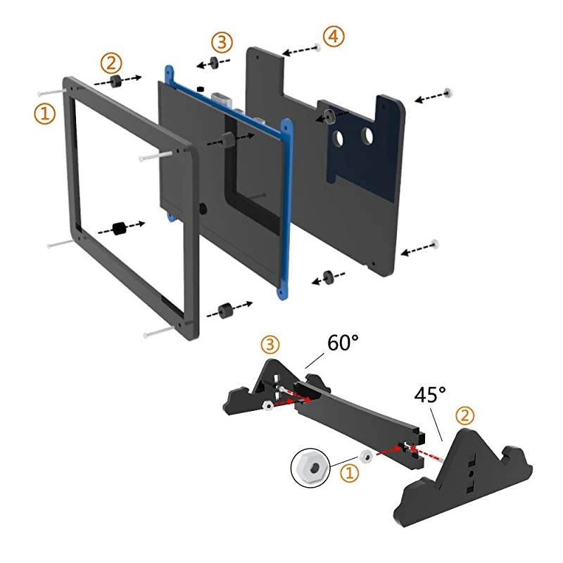 Monitor with Acrylic Case 7 inch Screen IPS Capacitive Display 1024x600 Compatible with Raspberry Pi 4 Win10 IOT and Laptops Adjustable Angle Touch Function