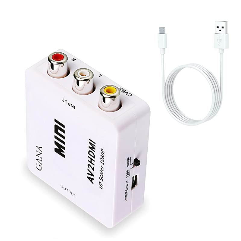 AV to HDMI  1080P Mini RCA Composite CVBS AV to HDMI Video Audio Converter Adapter Supporting PALNTSC with USB Charge Cable for PC Laptop Xbox PS4 PS3 TV STB VHS VCR Camera DVD