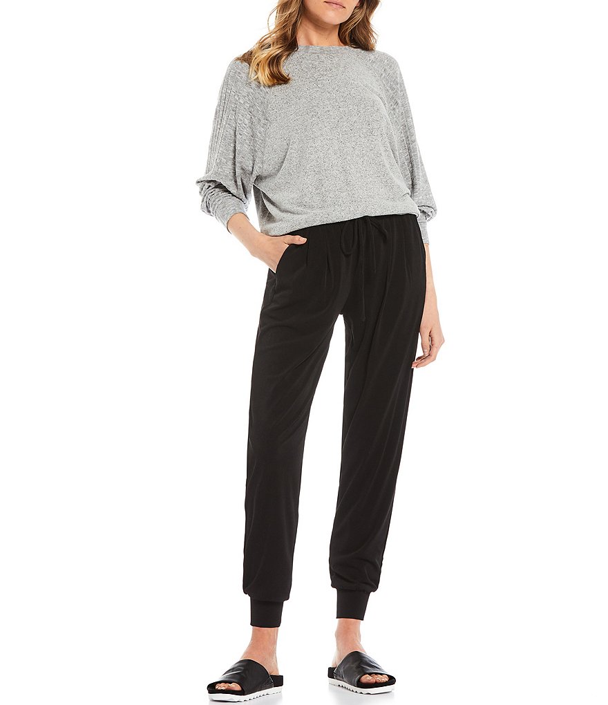 Takara Mid-Rise Elastic-Waist Crepe Knit Jogger Pants