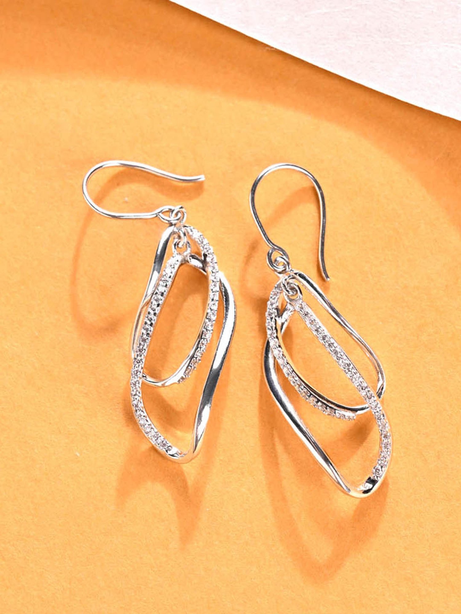 Clara 925 Sterling Silver Platinum Plated Swiss Zirconia Twisted Long Drop Earrings for Women