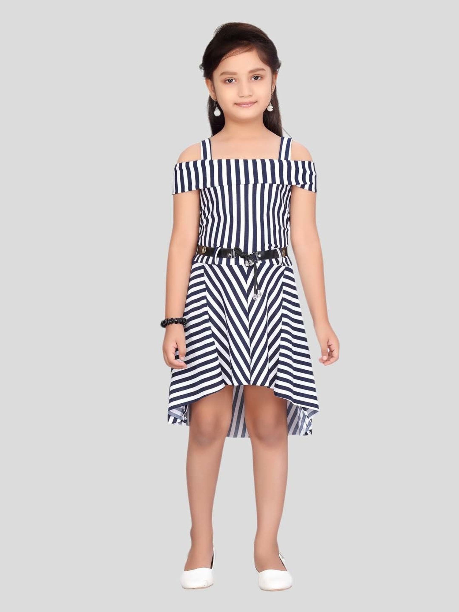Aarika Kids Navy & White Striped Midi Dress