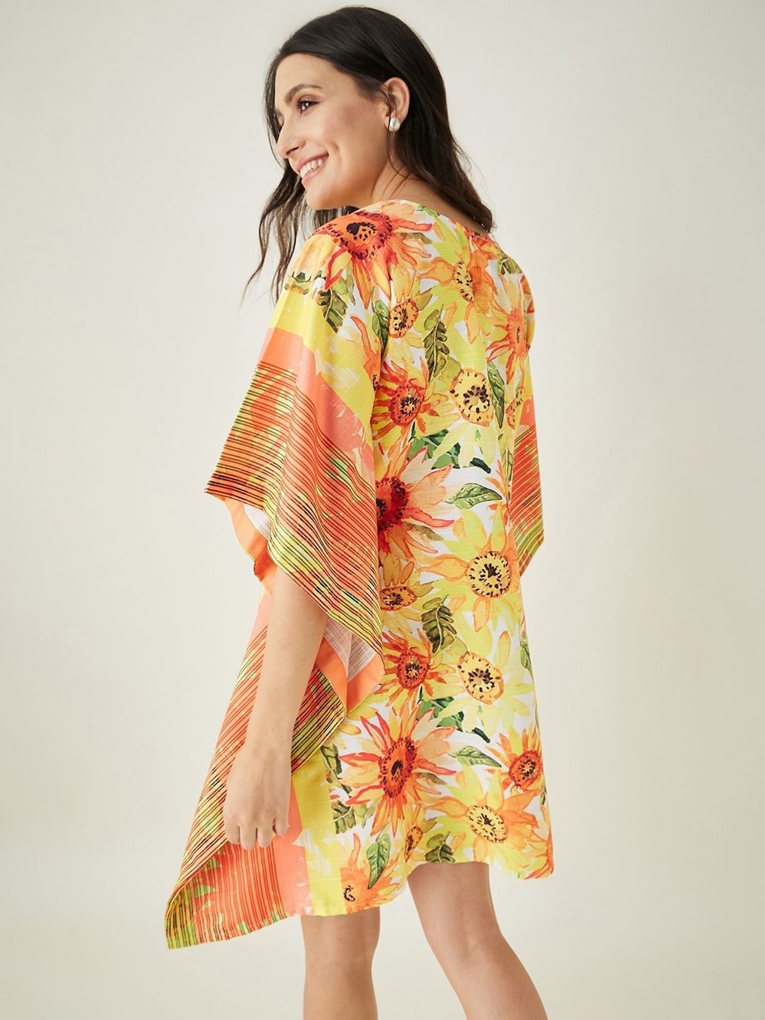 The Kaftan Company Yellow Floral Print Beachwear Kaftan