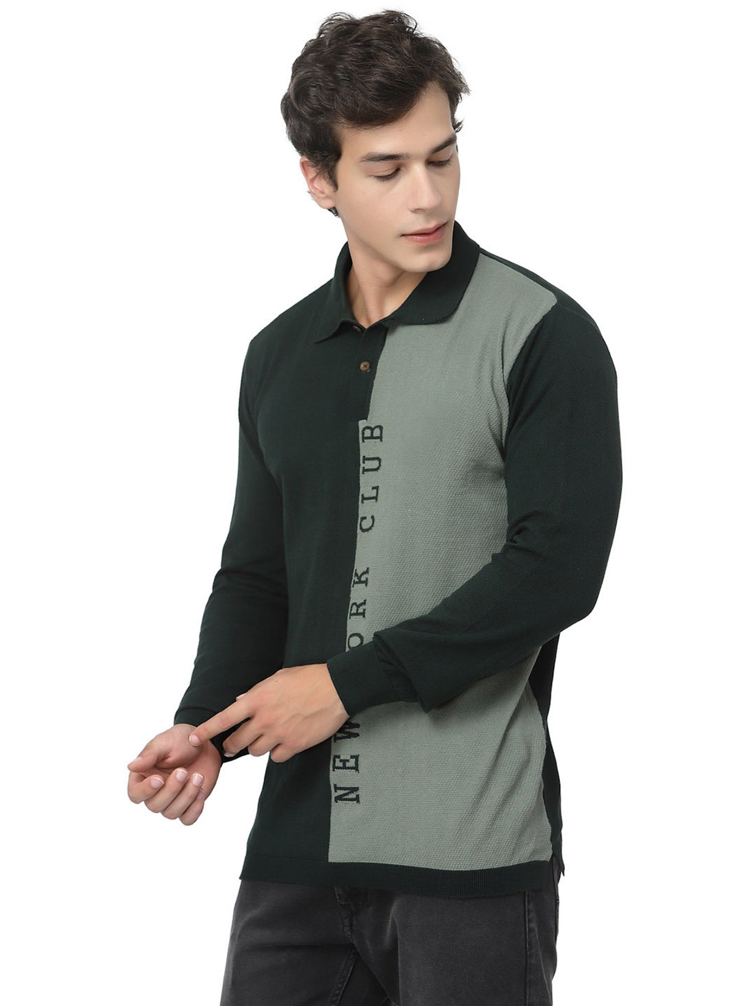 Kalt Green Regular Fit Self Design Polo T-Shirt