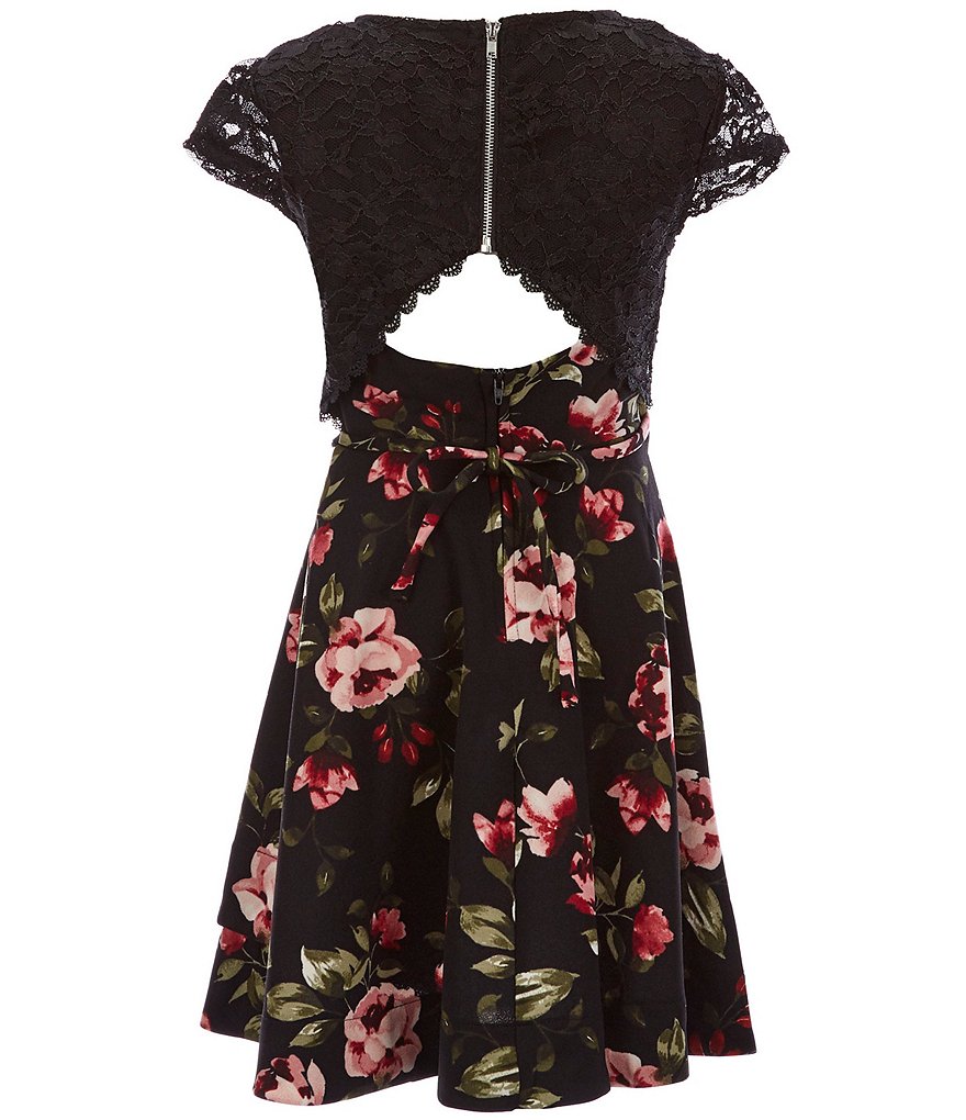 Xtraordinary Big Girls 7-16 Illusion-Lace Floral Fit-And-Flare Dress
