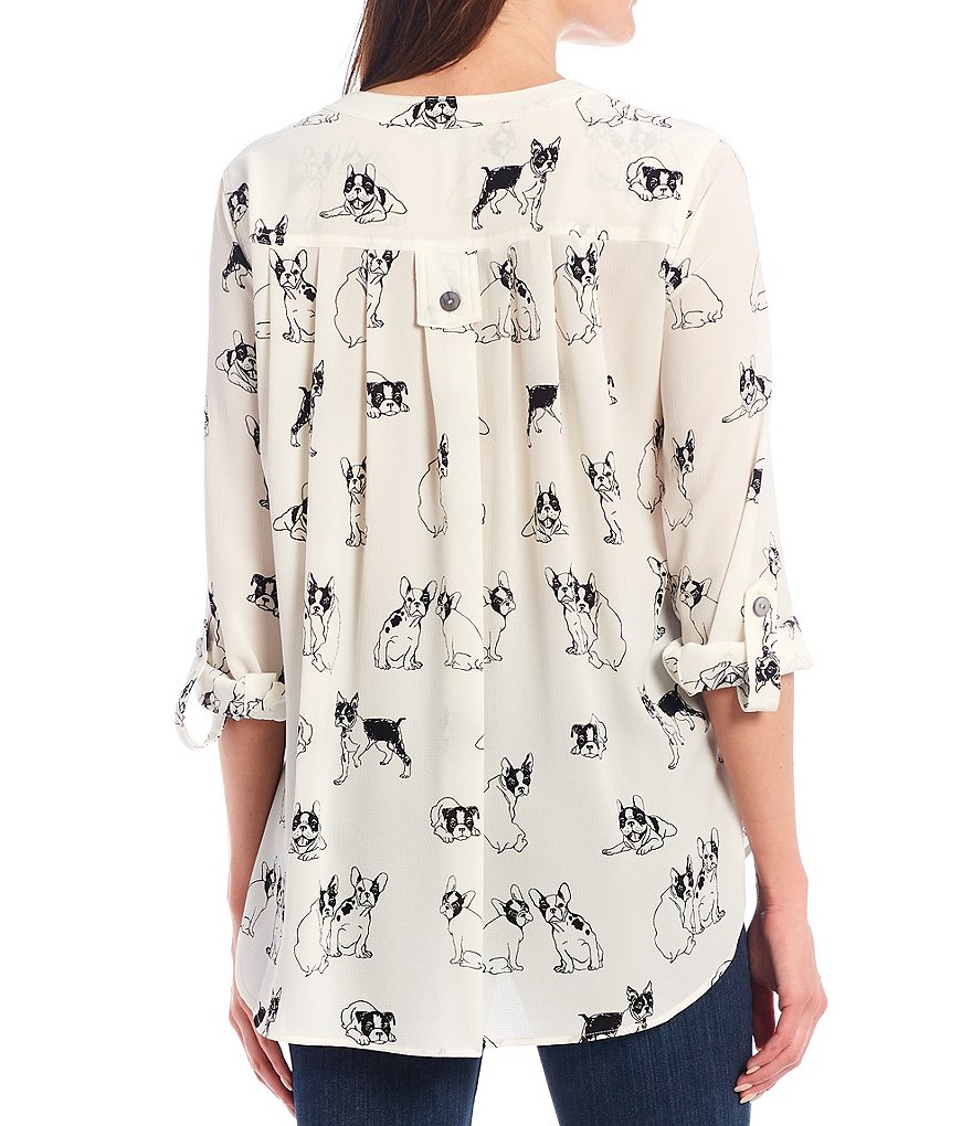 John Mark Dog Print Long Sleeve Crepe Tunic