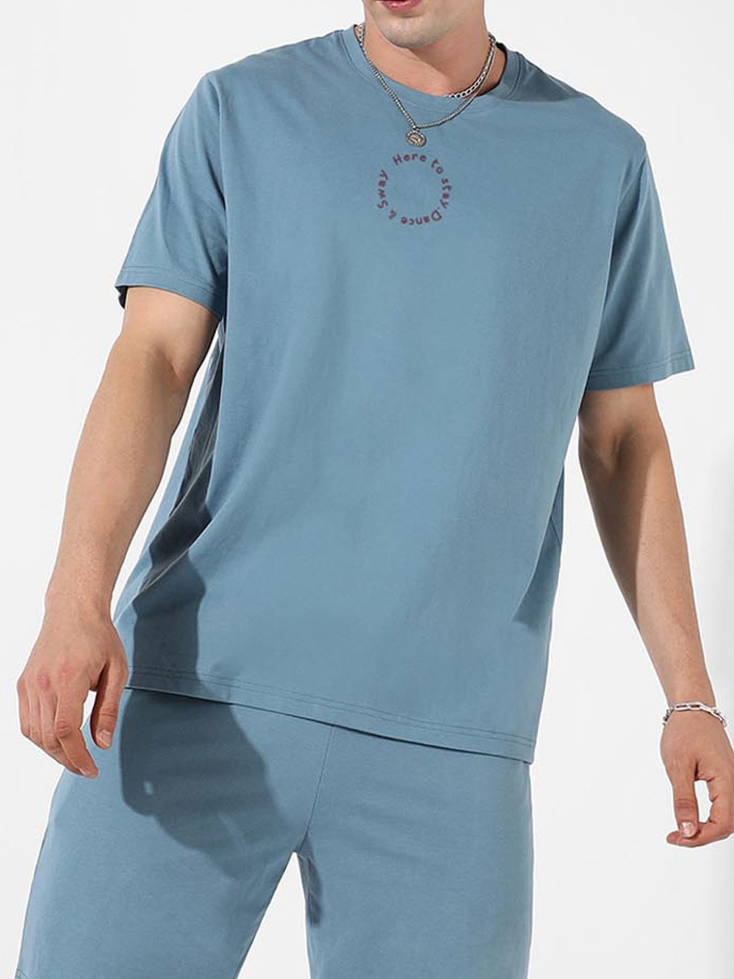 Campus Sutra Blue Regular Fit Oversized Earth Dance Printed Co-Ord Set