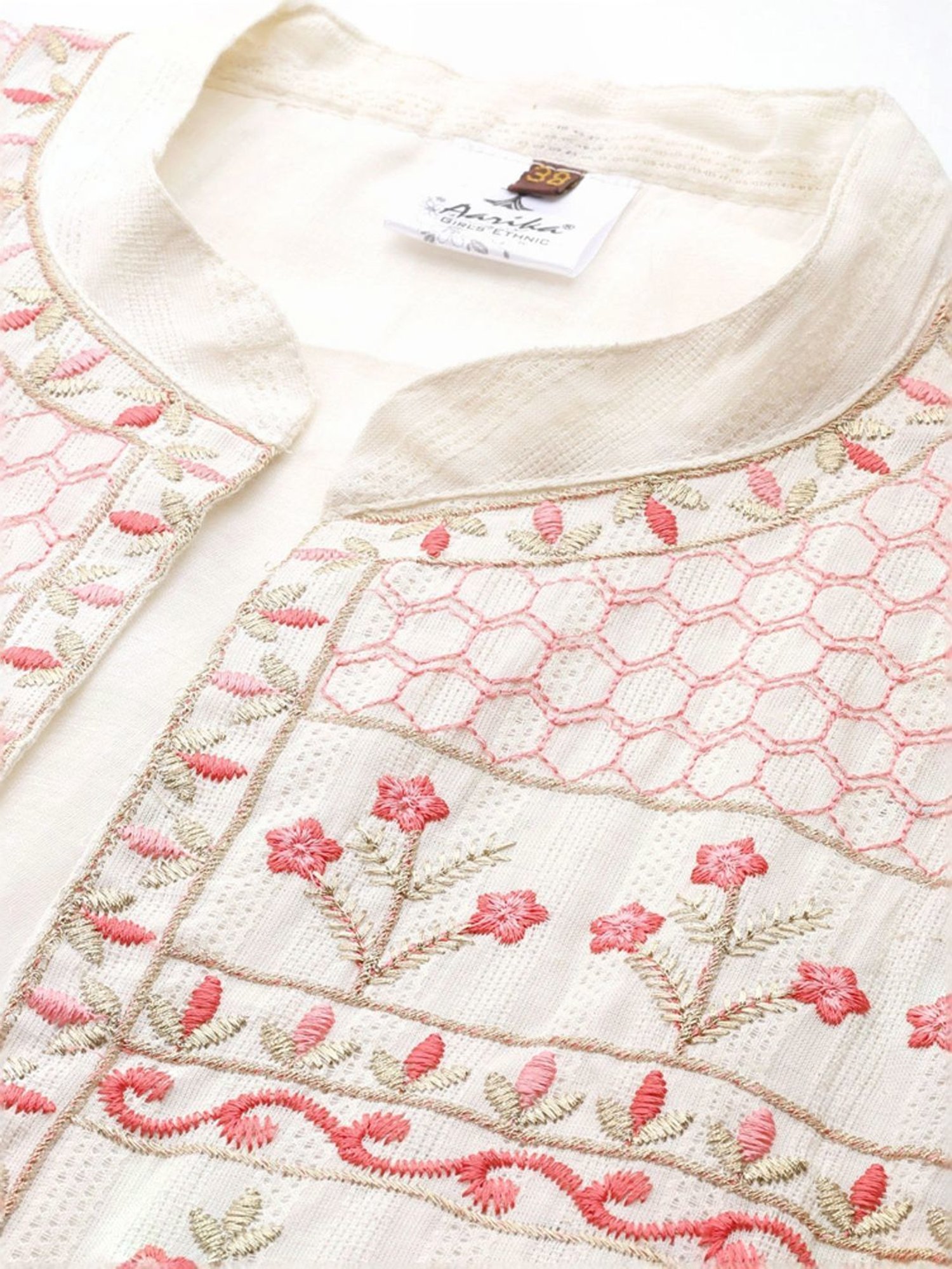 Aarika Beige Cotton Embroidered Shrug