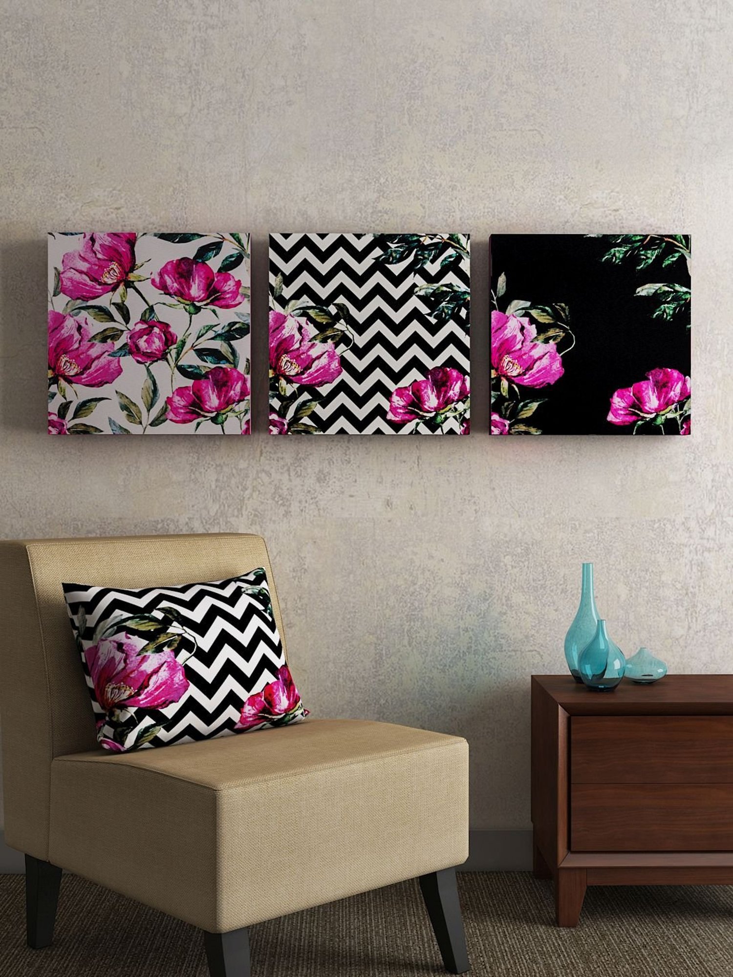 SEJ by Nisha Gupta Multicolor Framed Wall Arts - Set of 3