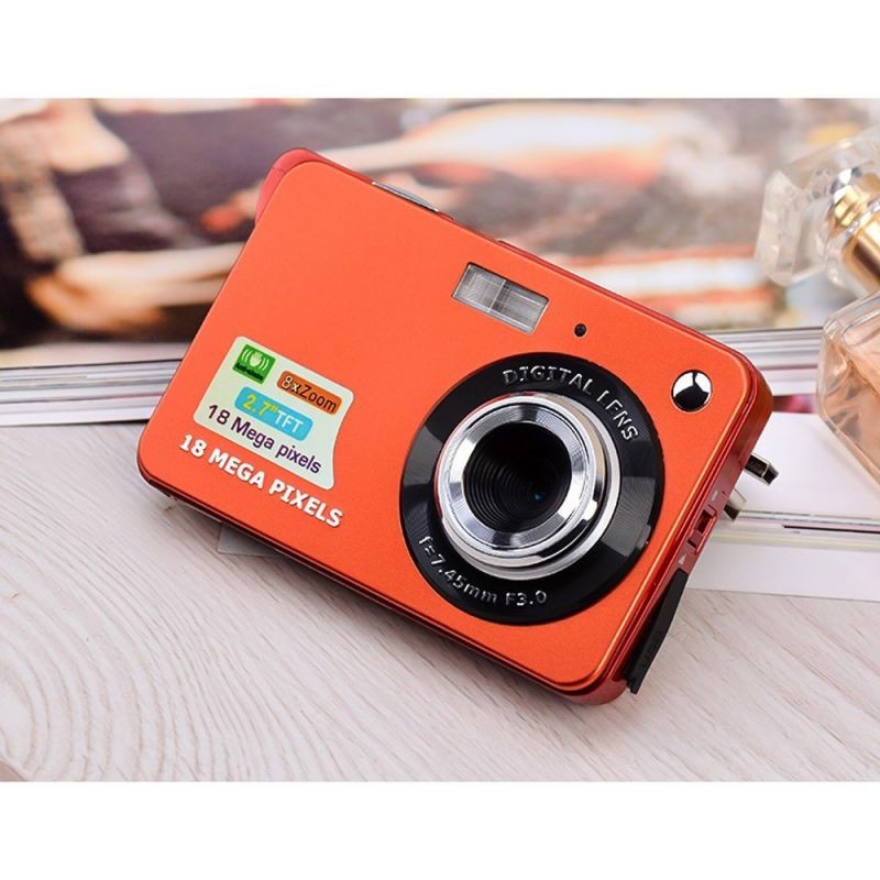 Digital Camera Mini Pocket Camera 18MP 2.7 Inch LCD Screen 8x Zoom Smile Capture Anti-Shake with Battery