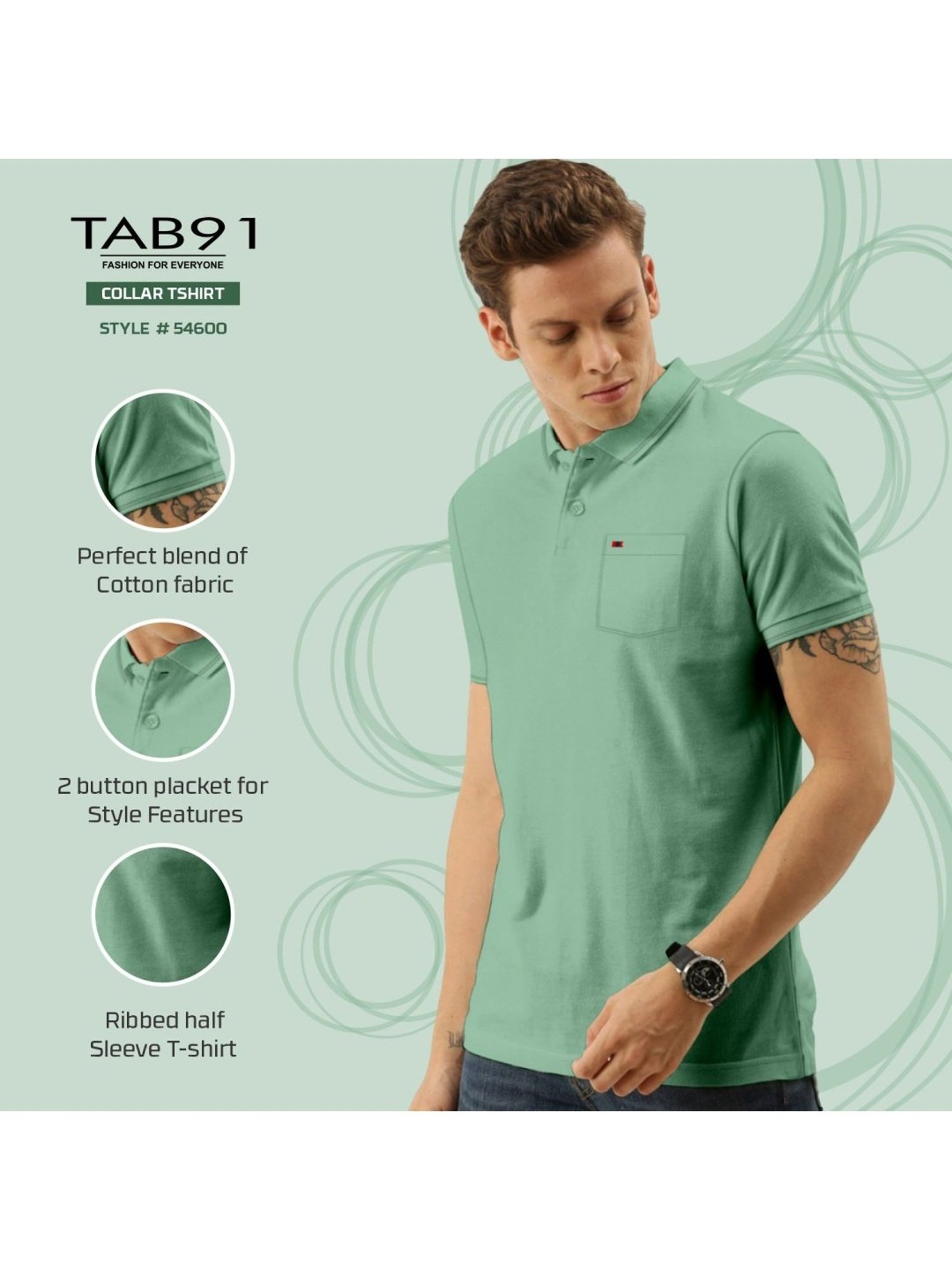 Tab91 Mint Green Regular Fit Polo T-Shirts