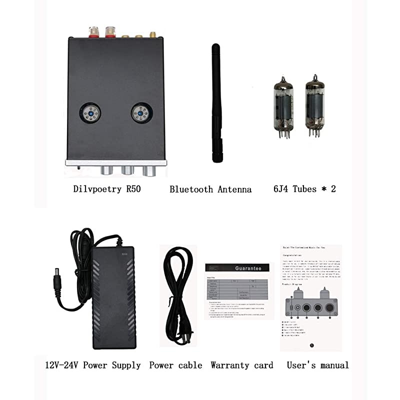 R50 6J4 Tube Amplifier HiFi Audio Stereo Digital Amplifier Headphone Amplifiers Bluetooth Treble Bass Desktop Preamplifier PreampSilver