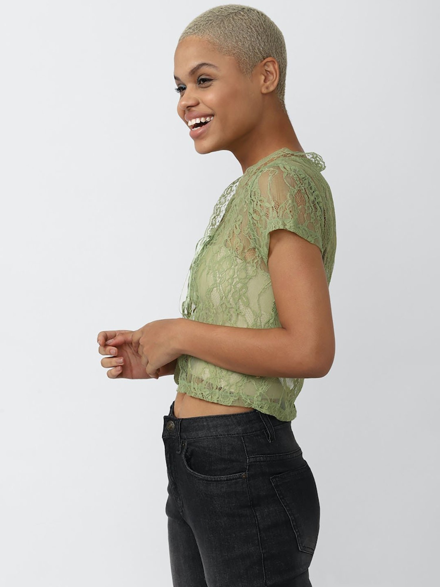 Forever 21 Olive Lace Crop Top