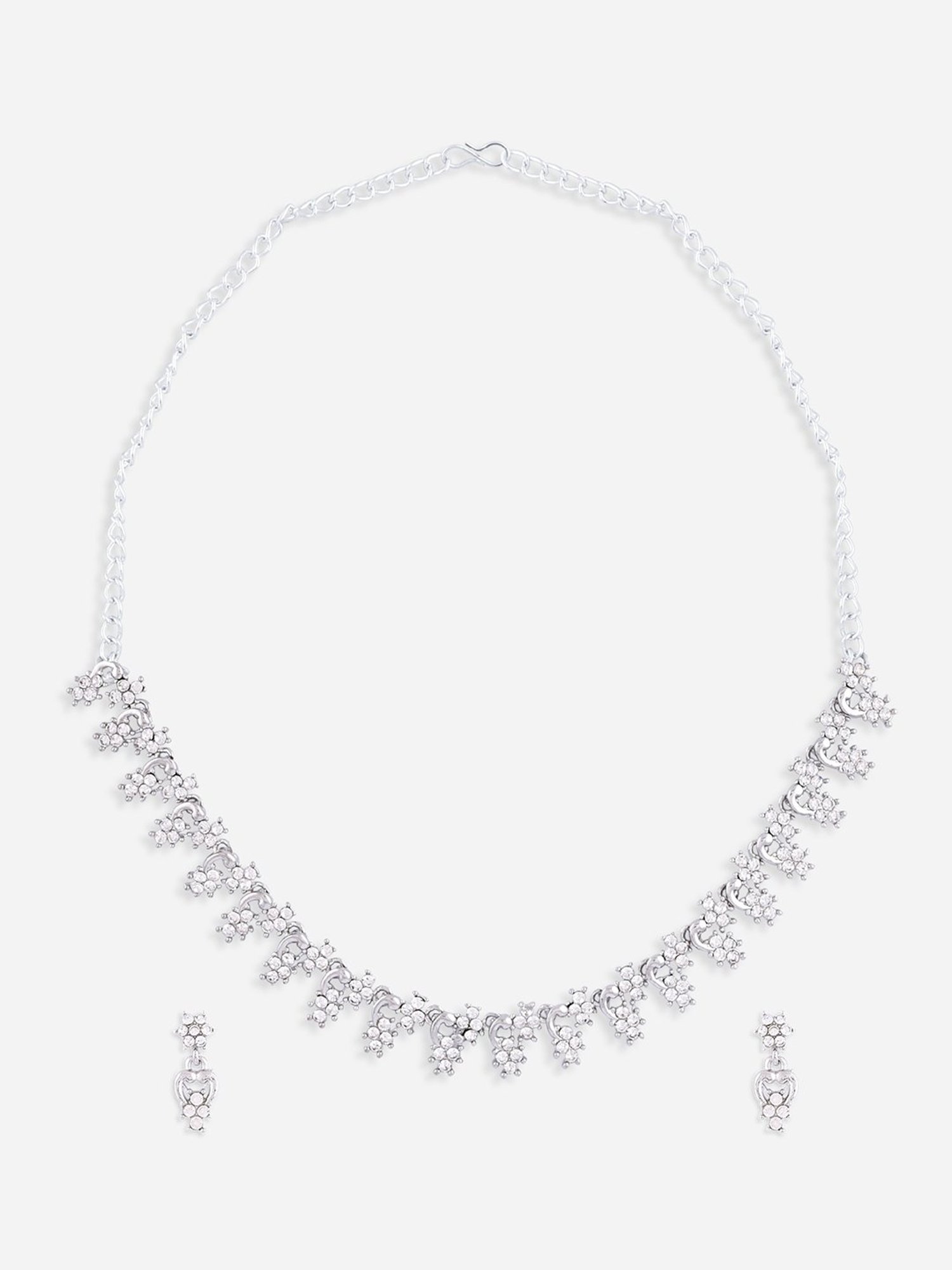ToniQ Stylish Silver-Plated American Dimond Floral Necklace & Earring Set for Women
