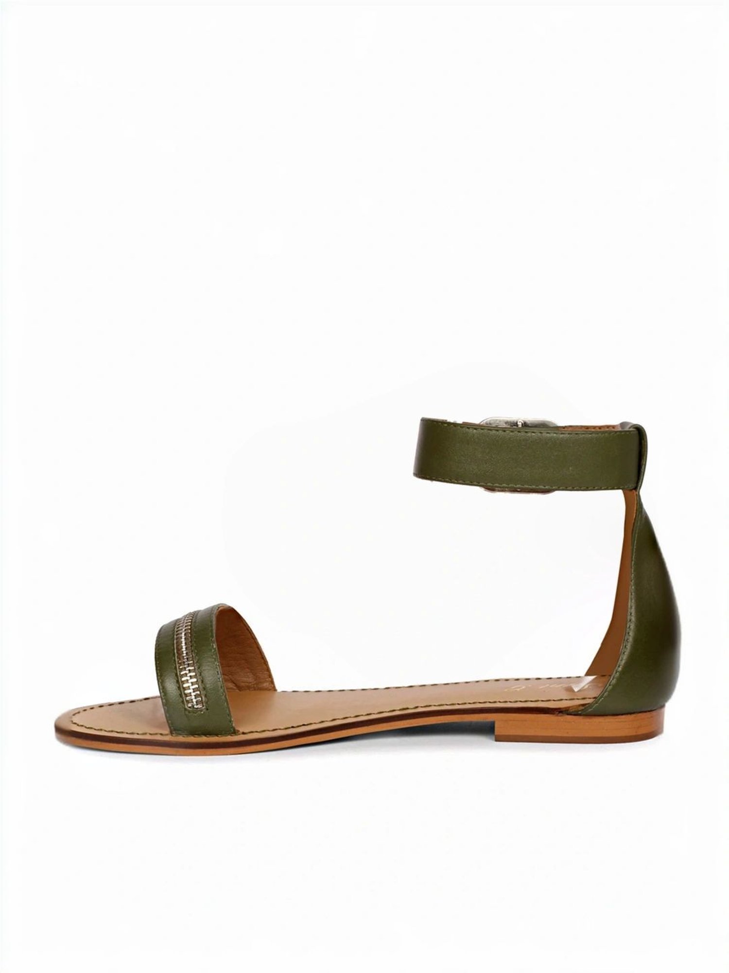 Saint G Women's Zip Decor Olive Ankle Strap Sandals