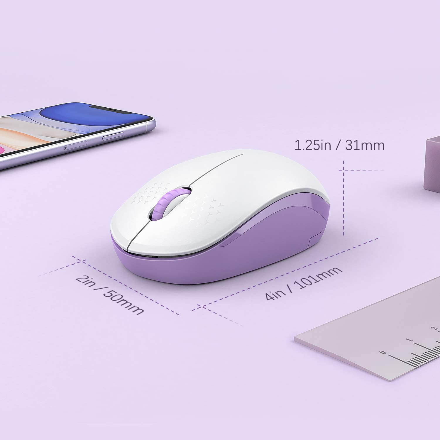 Wireless Mouse, 2.4G Noiseless Mouse with USB Receiver -  Portable Computer Mice for PC, Tablet, Laptop, Notebook, Computer - Purple & White