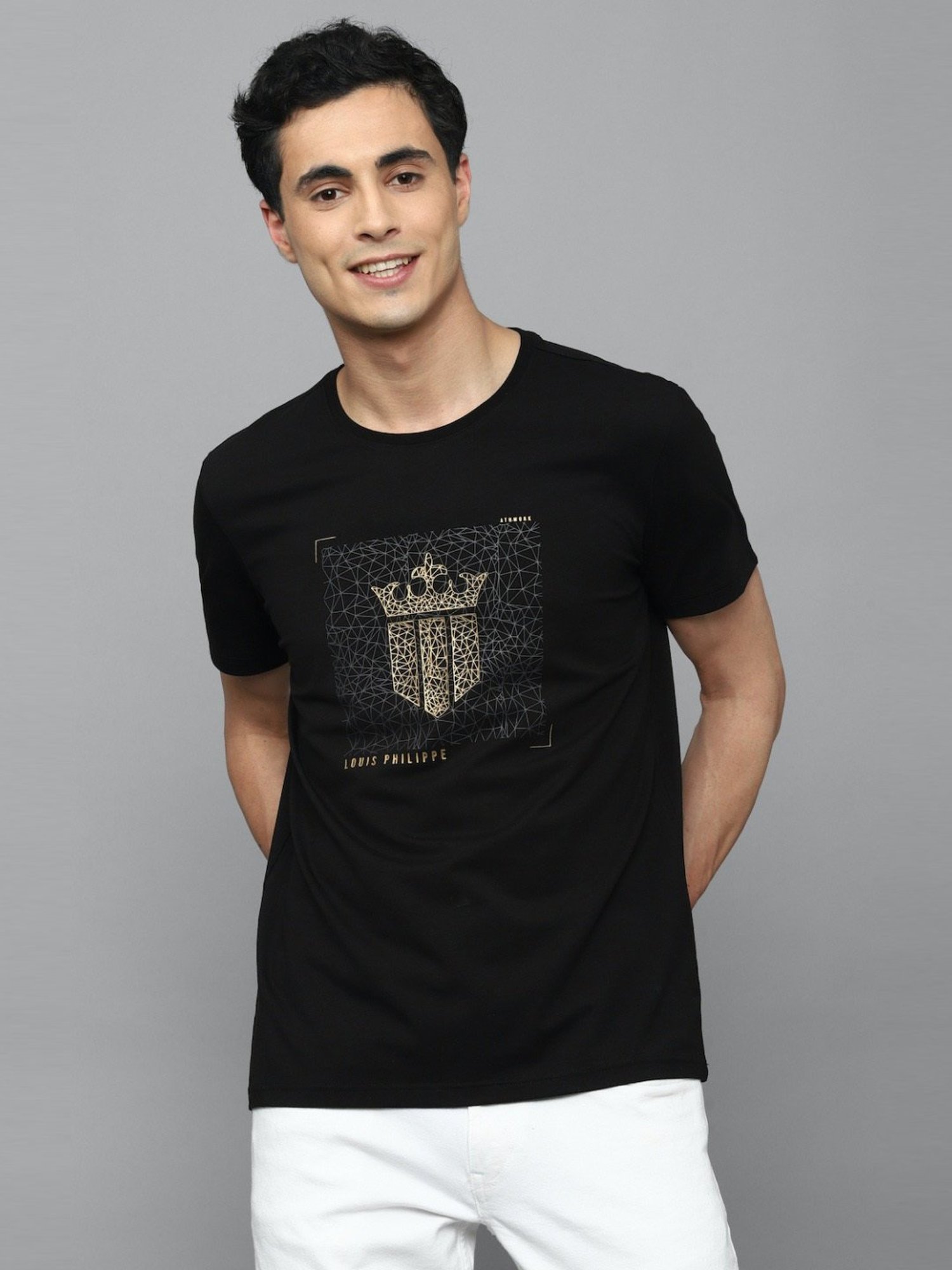 Louis Philippe Sport Black Cotton Slim Fit Printed T-Shirt