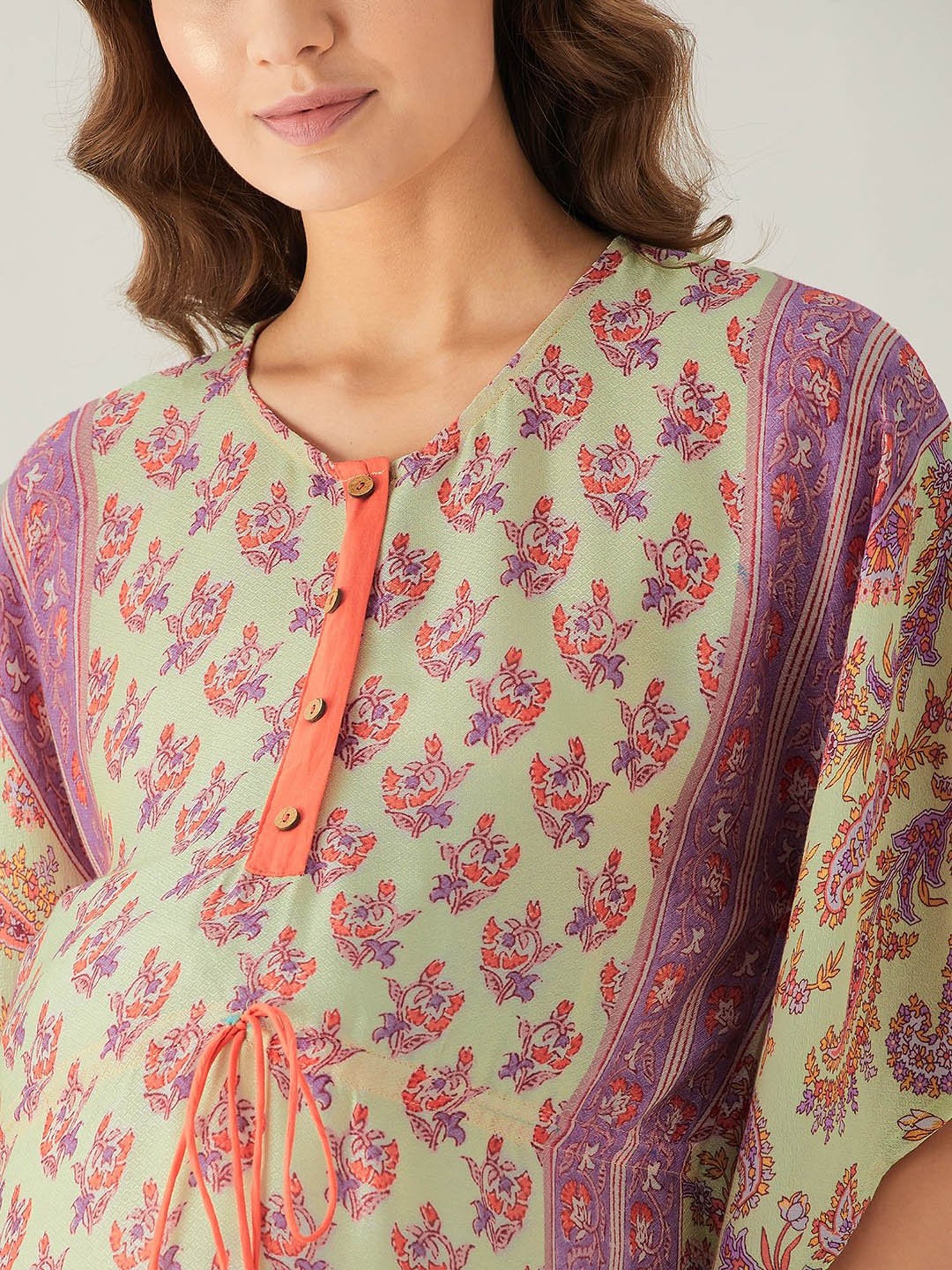 The Kaftan Company Yellow Printed Maternity Kaftan Nighty