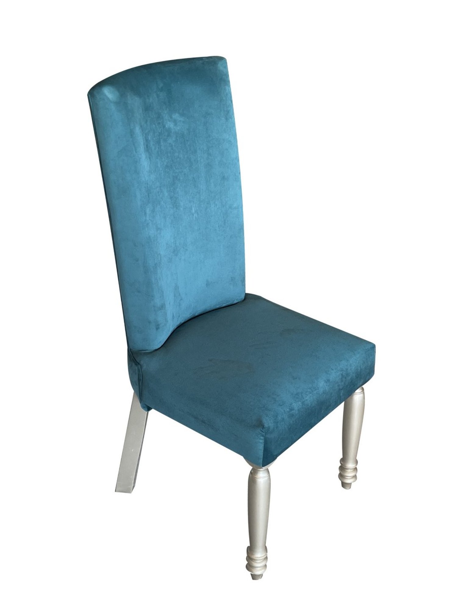 Ikiriya Oliver Solid Silver & Turquoise Wood Dining Chair Turquoise Sea Velvet Finish