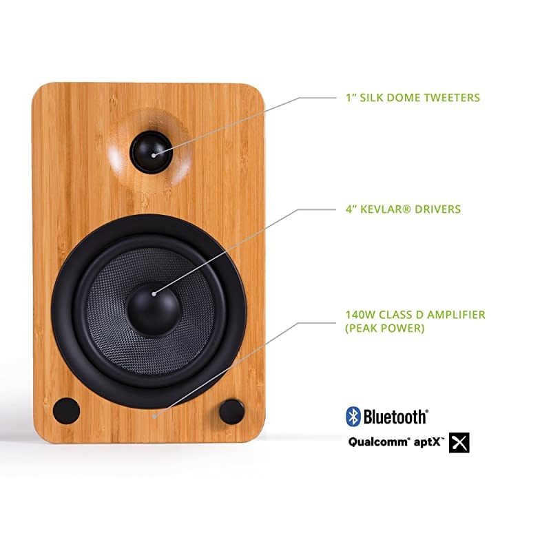 YU4 Powered Speakers with Bluetooth and Phono Preamp - Bamboo
