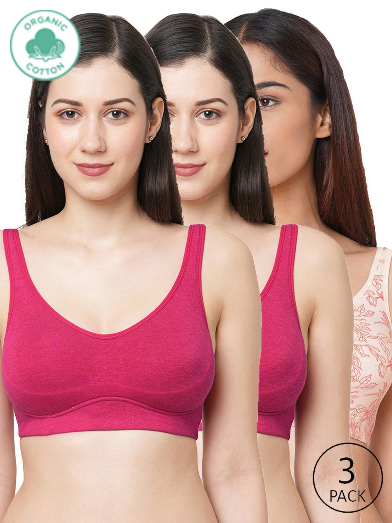 Inner Sense Fuchsia & Pink Floral Print Full Coverage Bra - Pack of 3