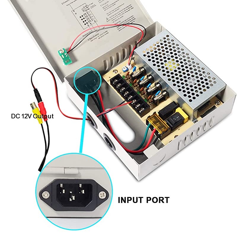 CCTV Power Supply 4CH Channel Port Box  Distributed Power Supply for CCTV DVR Security System and Cameras Output 12V5A Maximum