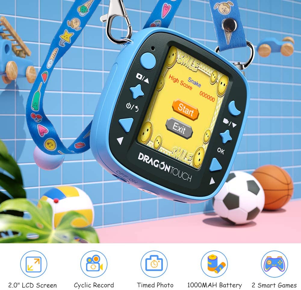 Dragon Touch Kidicam 2.0 Kids Action Camera, Waterproof Digital Camera for Boys Girls 1080P Sports Camera Camcorder with 16GB Memory Card (Blue)