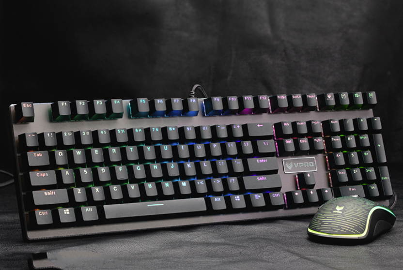 Rapoo V700S Alloy Version, N-key Rollover, Ergonomic Design, Cool Exterior Waterproof USB Wired Black Mechanical Gaming Keyboard-Mixed Colors Backlit