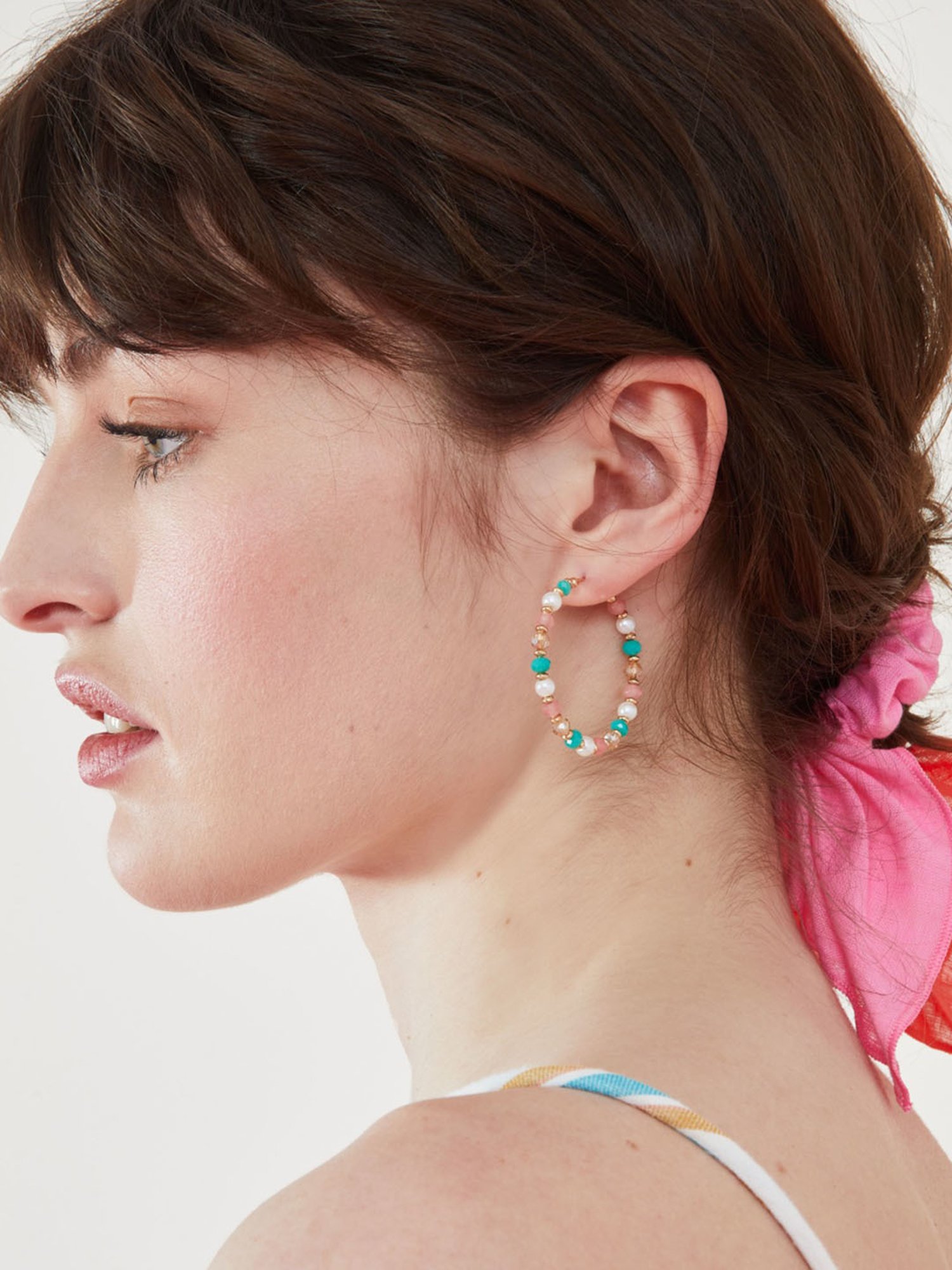 Accessorize London Multi Small Coral Beaded Hoop Earring