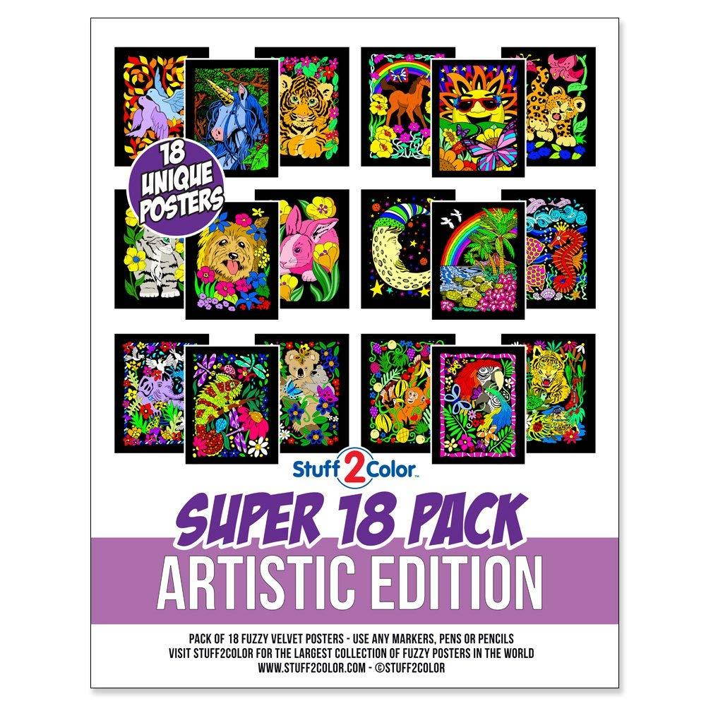 Super Pack of 18 Fuzzy Velvet Coloring Posters (Artistic Edition)