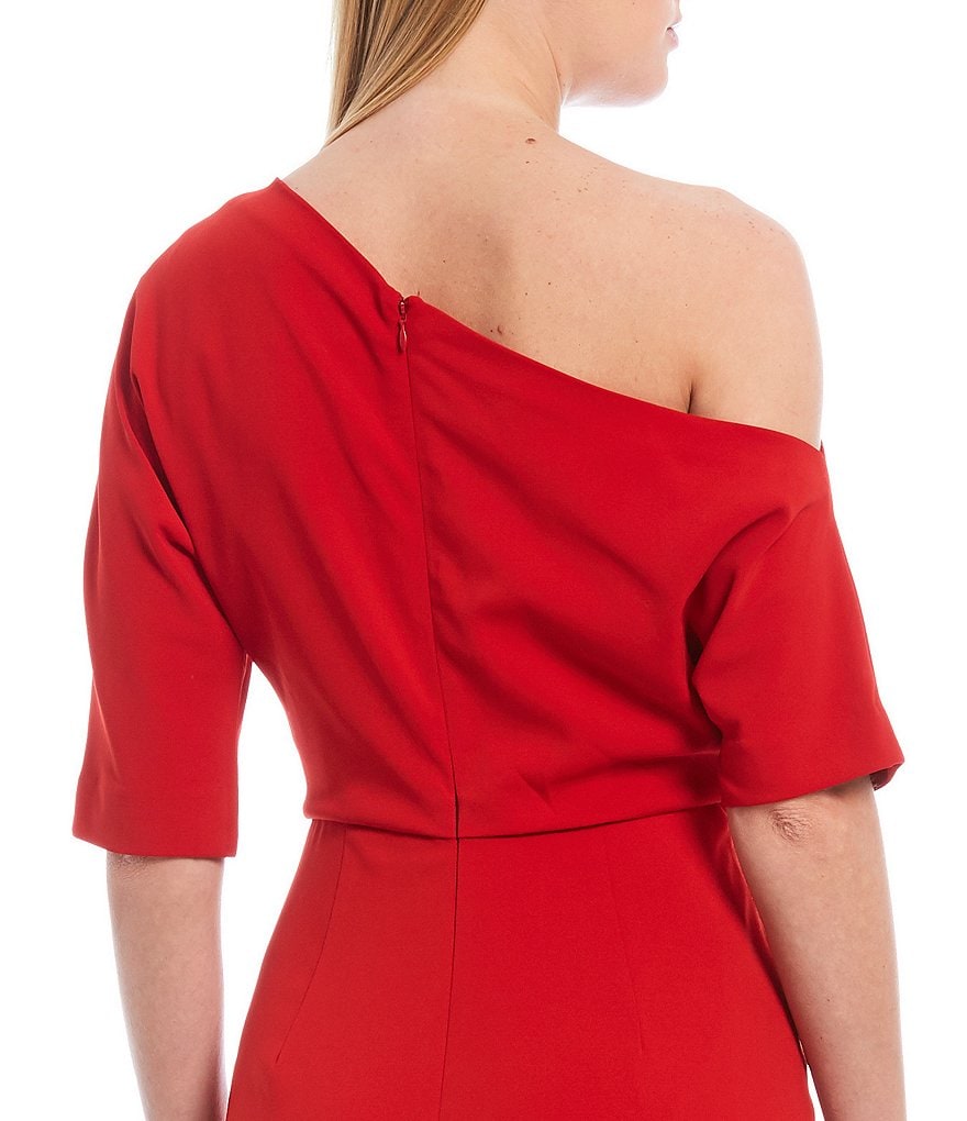 Badgley Mischka One Shoulder Short Sleeve Odessa Crepe Gown