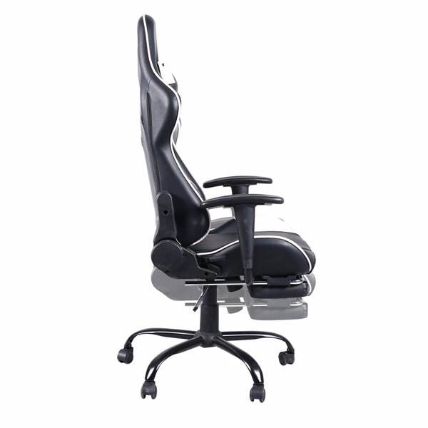 High Back Office Swivel Chair Gaming Chair Adjustable Chair with Footrest Tier Black & White