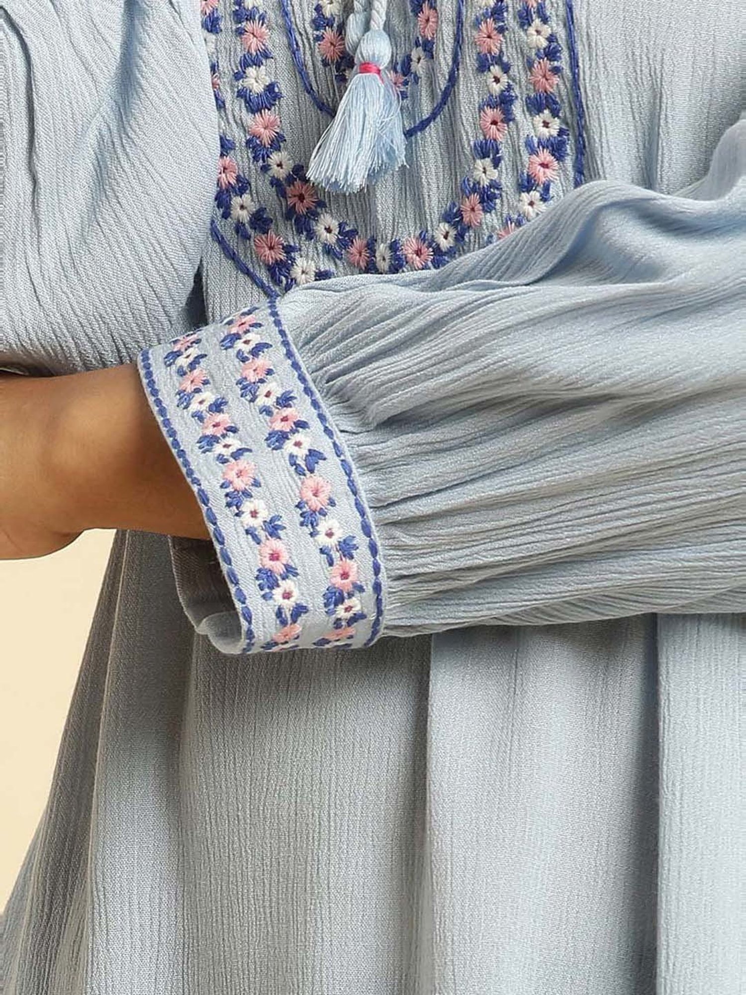 W Blue Embroidered Top