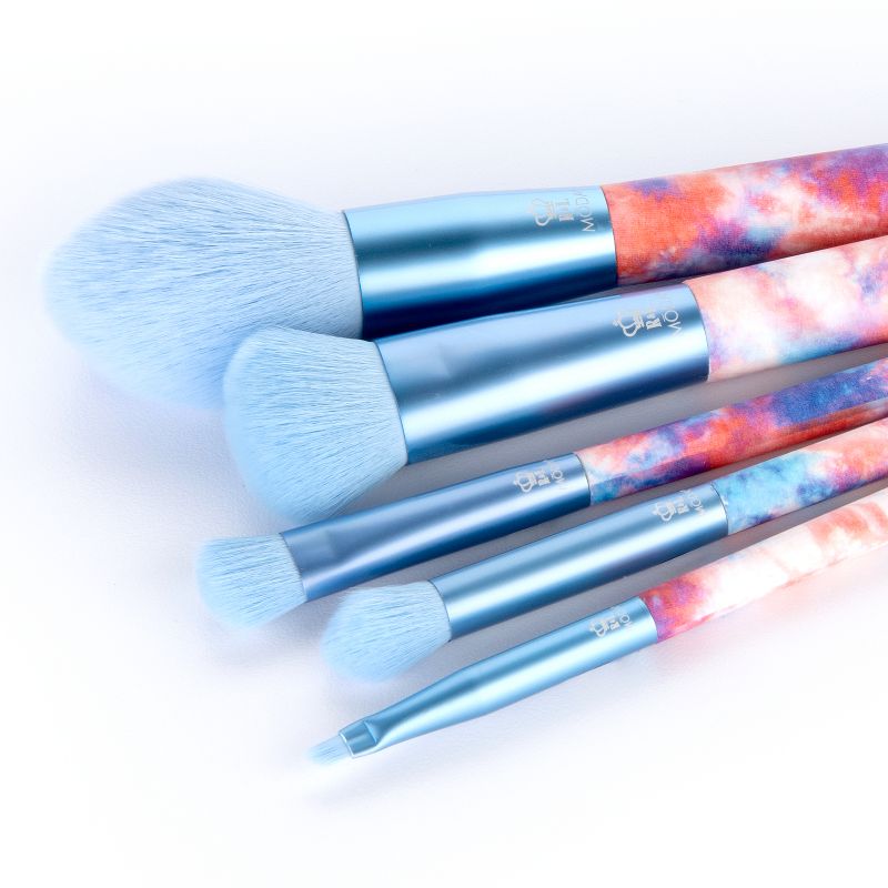 MODA Brush 5pc Dreamy Blue Tie Dye Makeup Brush Set, Includes - Blush, Domed Shadow, Crease, and Angle Eyeliner Brushes