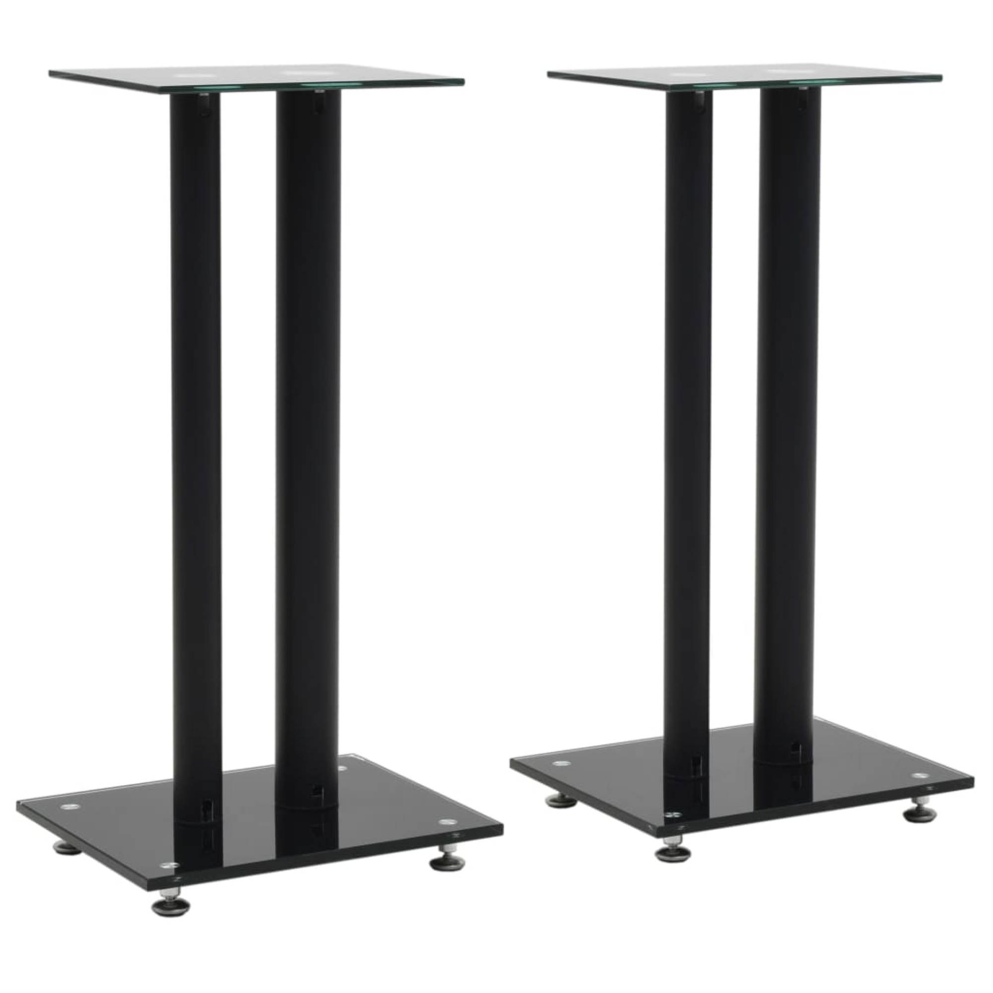 vidaXL 2x Speaker Stands Tempered Glass 2 Pillars Design Black Sound Support