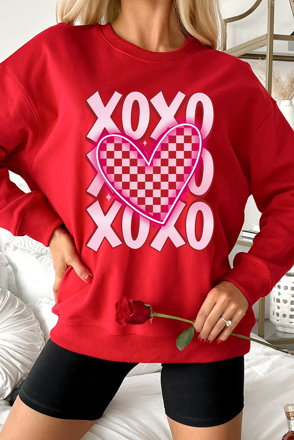 Gray Xmas Candy Cane Sequins Graphic Corded Sweatshirt