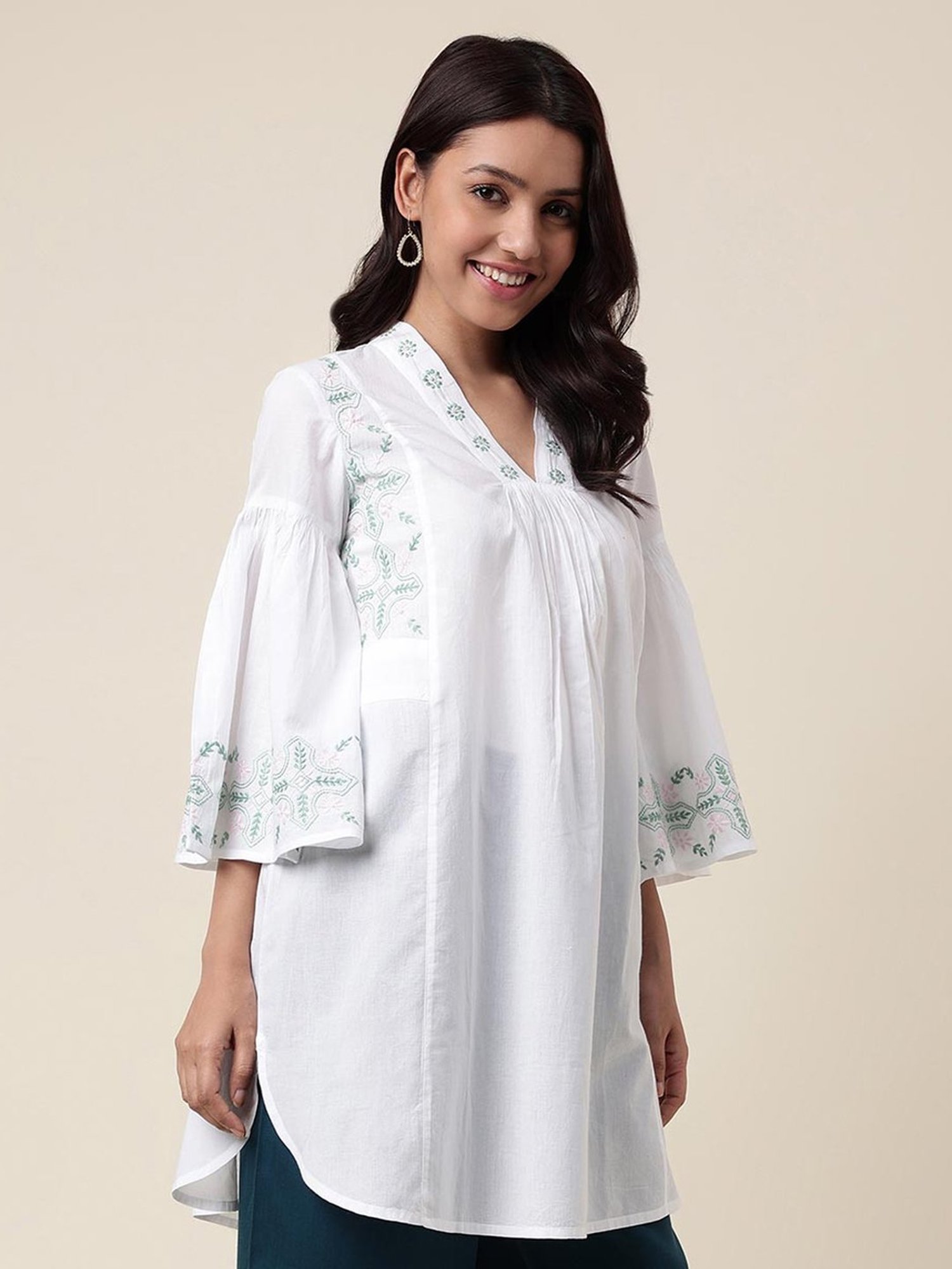 Fabindia White Cotton Embroidered Tunic