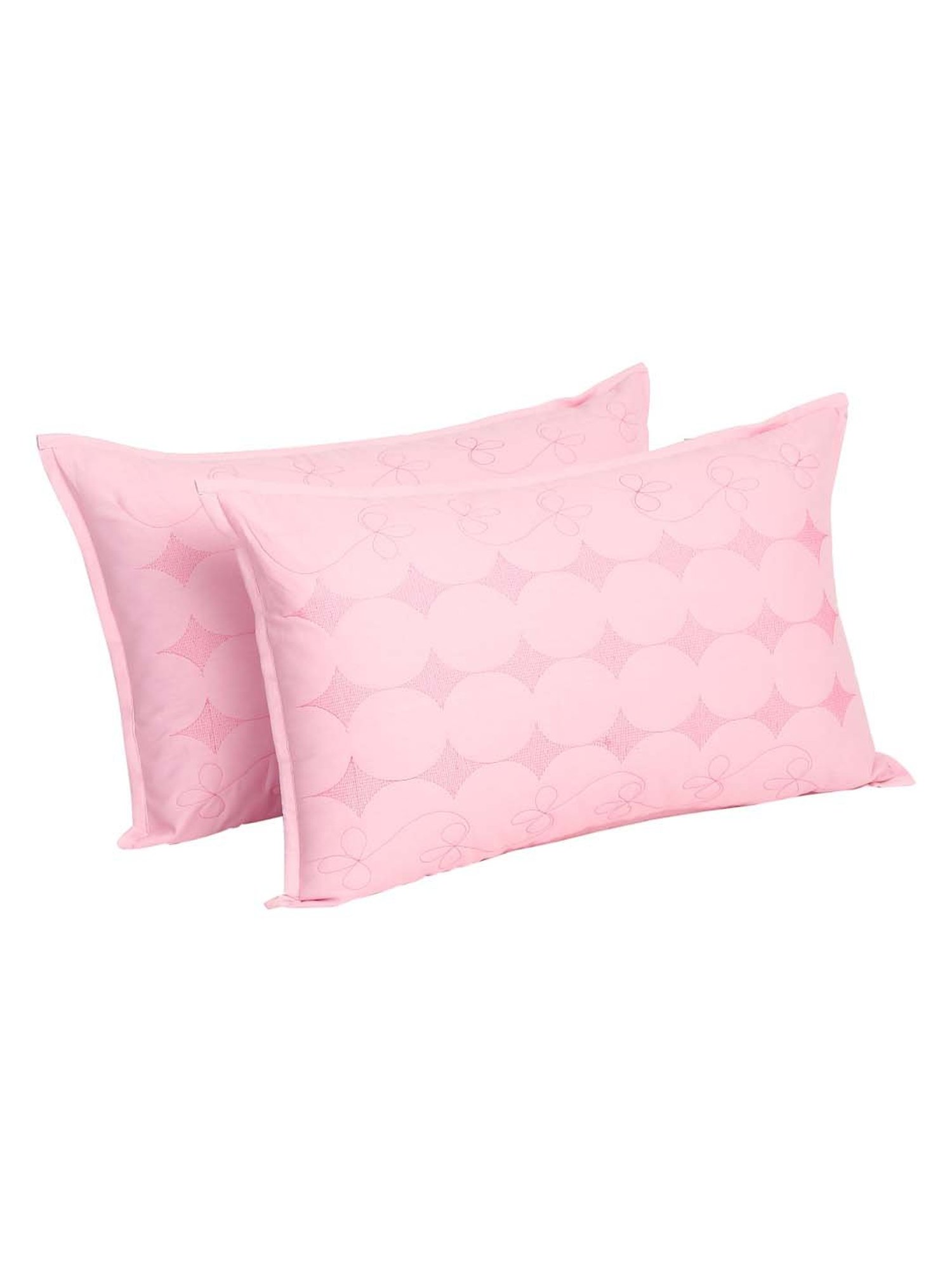 HOSTA HOMES Pink Cotton 140 TC 'Zipped' Pillow Covers - Set of 2