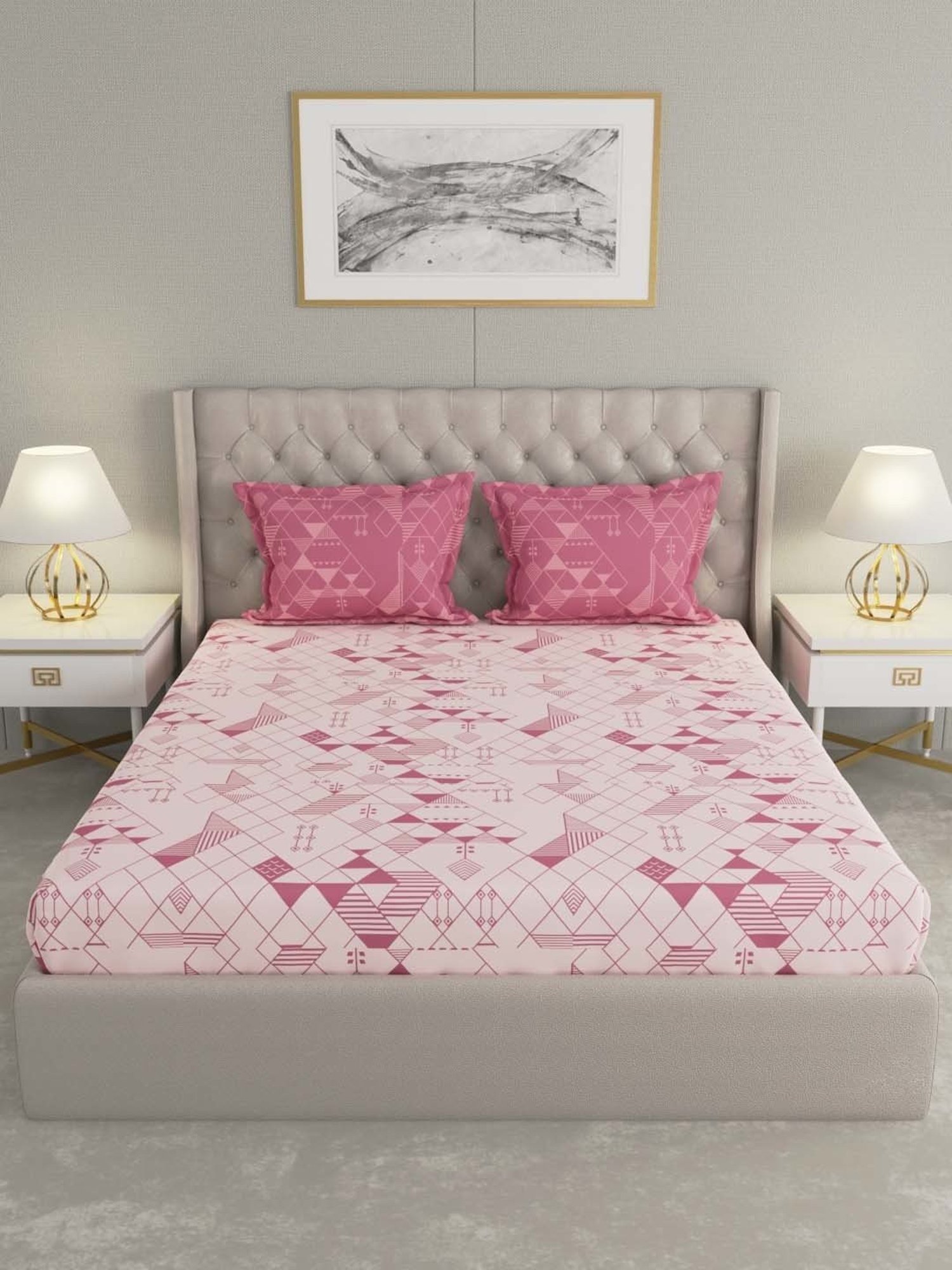 Raymond Home Mystique Pink 110 TC Cotton Queen Bedsheet with 2 Pillow Covers