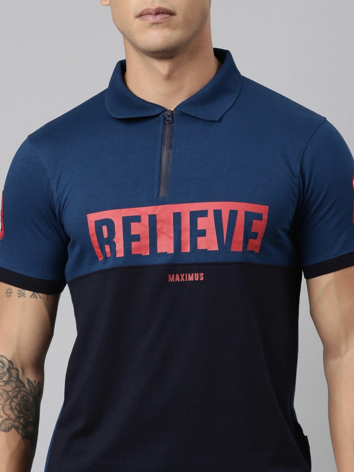 Dixcy Scott Maximus Blue Cotton Regular Fit Printed Polo T-Shirt