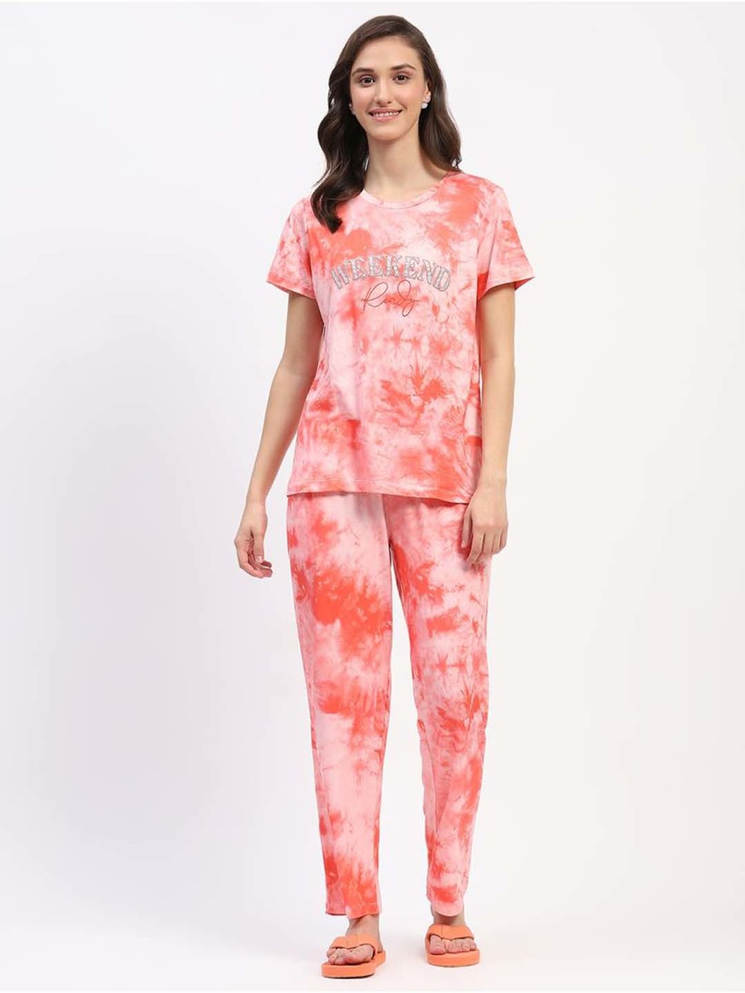 MADAME M Secret Pink Printed T-Shirt Pyjamas Set