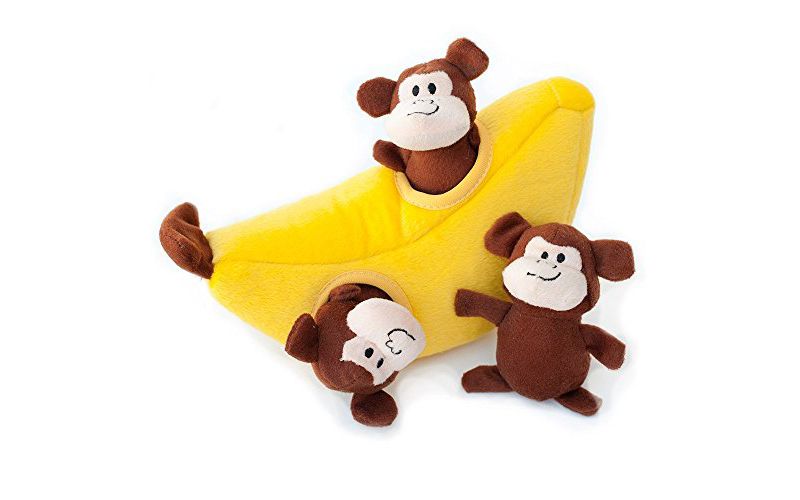 ZippyPaws - Zoo Friends Burrow, Interactive Squeaky Hide and Seek Plush Dog Toy - Monkey 'n Banana