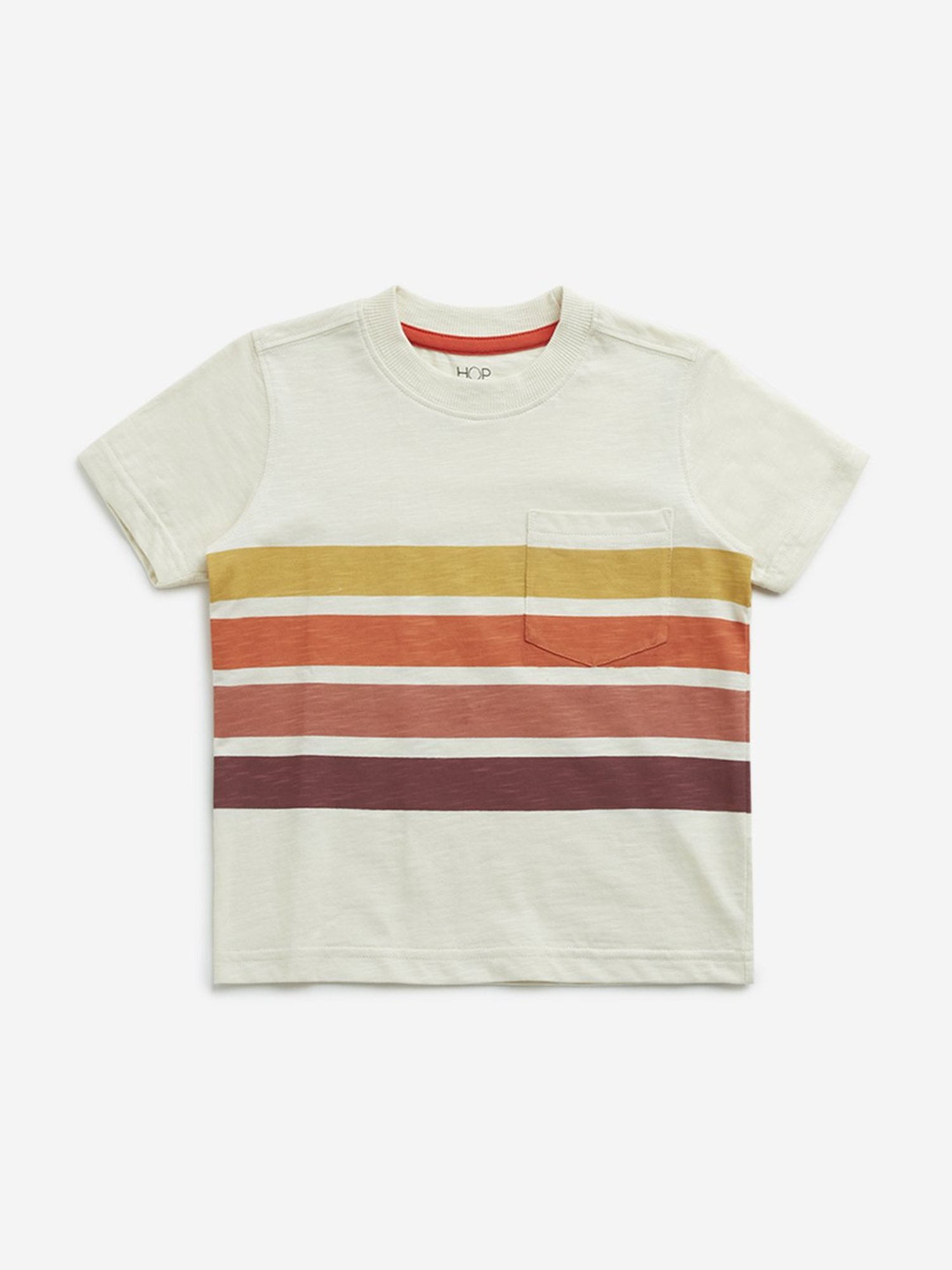 HOP Kids by Westside Beige Stripe Printed Cotton T-Shirt