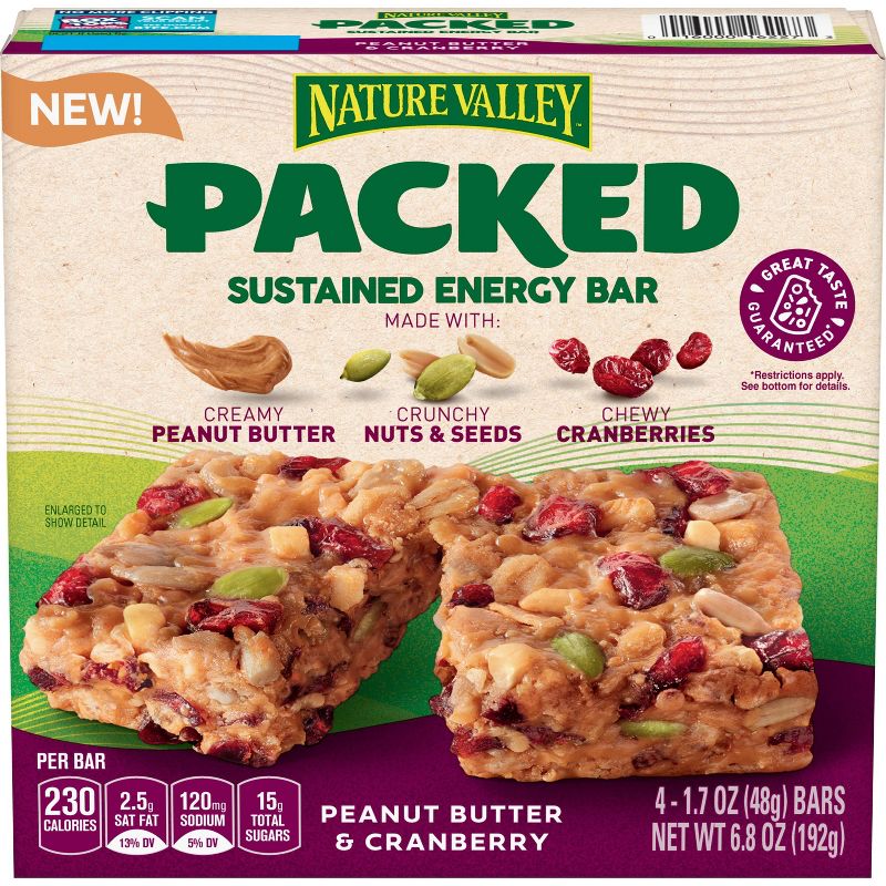 Nature Valley Packed Sustained Energy Bar Peanut Butter & Cranberry - 6.8oz