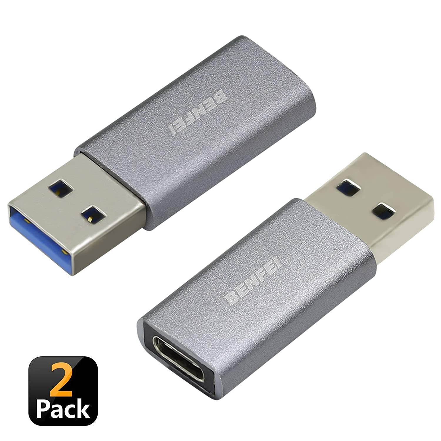 USB C Female to USB 3.0 Male Adapter, Benfei 2 Pack Type C to USB 3.0 A Adapter, Compatible with Laptops, Power Banks, Chargers, and More Devices with Standard USB A Ports